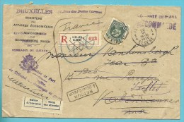216 Op Brief (portvrije / Franchise De Port) Aangetekend Met Stempel IXELLES Naar VALENCIENNES (France), Stempel RETOUR - 1921-1925 Piccolo Montenez