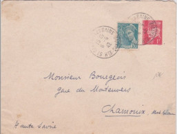 1942 - ENVELOPPE ENTIER TYPE PETAIN De ST GERVAIS (HAUTE SAVOIE) Avec COMPLEMENT MERCURE Pour CHAMONIX - Standard Covers & Stamped On Demand (before 1995)