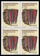 SALE!!! SPANISH ANDORRA ESPAÑOLA 2014 EUROPA CEPT MUSIC INSTRUMENTS Block Of 4 Stamps MNH ** - 2014