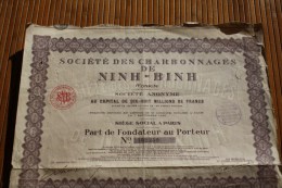 1926-société Des Charbonnages De NINH-BINH (Tonkin ) Indochine Part Fondation Porteur  Titre Action Scripophilie - Asia