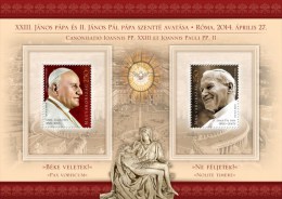 HUNGARY-2014. Souvenir Sheet - Canonization  Of Pope II.John Paul/Joanes Paulus And Pope XXIII.John  MNH!!! - Nuevos