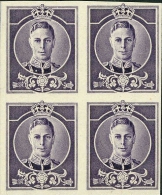 AUSTRALIA 1937. George VI WATERLOW Purple. ESSAY. Imperf 4-block   [essai,Probedruck,ensayo,saggio,proef] - Proeven & Herdruk