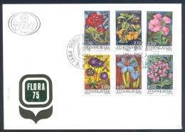 Yugoslavia Flora Flowers 1975 FDC: Daphne, Impatiens, Malva, Geranium, Crocus, Epilobiom - Cactus