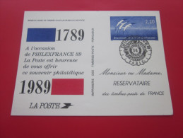 PhilexFrance 1989 Souvenir Philatélique Pour Réservataires De Timbres Bureaux De Poste Entiers Postaux - Pseudo-entiers Officiels