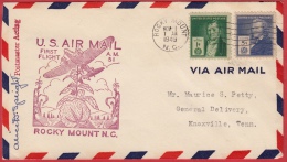 Letter U.S. Air Mail  First Flight Rocky Mount / Knoxville Teen. 1.Nov. 1940 /Arrival Stamp - 1c. 1918-1940 Covers