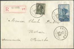 75 Centimes Léopold III + 1Fr.75 Exposition De Bruxelles Obl. Sc ESTINNES Sur Lettre Recommandée Du 27-VI-1935 Vers Binc - Storia Postale