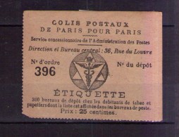 FRANCE - COLIS POSTAUX DE PARIS POUR PARIS - Mint/Hinged