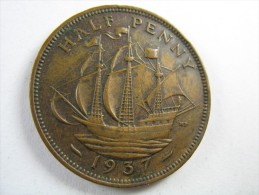 UK GREAT BRITAIN ENGLAND 1/2 HALF  PENNY 1937  LOT 16  NUM  2 - C. 1/2 Penny
