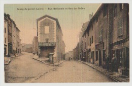 CPA 42 Loire Bourg Argental Rue Nationale Et Rue Du Rhône 1920 Colorisée Très Bon état. - Bourg Argental