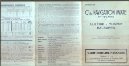 Cie De NAVIGATION MIXTE Cie TOUACHE Tarif Horaire Passages 1935 - Sonstige & Ohne Zuordnung