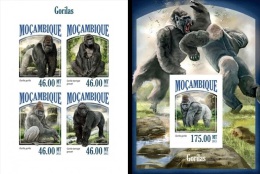 Mozambico 2013,  Gorillas, 4val In BF+BF IMPERF. - Gorilla's