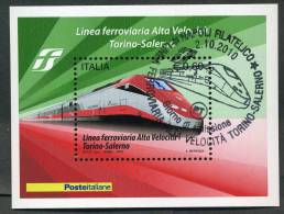 2010 Italia Foglietto Linea Ferroviaria Torino - Salerno Con Annullo Ufficiale F.D.C. Treni Trein - Blocs-feuillets