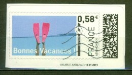 Palmes Roses, Mer Bleue, Bonnes Vacances - FRANCE - MONTIMBRENLIGNE - 2011 - 1999-2009 Illustrated Franking Labels