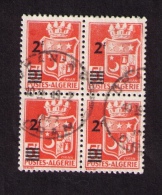 Bloc De 4 Timbres Oblitérés Algérie, Armoiries D'Oran, Type De 1942 Surchargé, 2 F, Dessin De Berliot1943, - Gebruikt