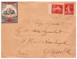 1913 LETTRE FRANCE, PARIS PYRENEES Pour GRENOBLE, VIGNETTE CROIX ROUGE UNION DES FEMMES DE FRANCE/619 - Lettres & Documents