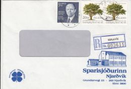 KRISTIAN ELDJARN, TREE, STAMPS ON REGISTERED COVER, 1985, ICELAND - Covers & Documents