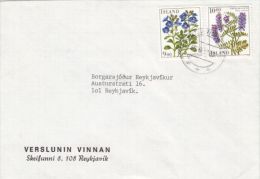 FLOWERS, STAMPS ON COVER, 1987, ICELAND - Brieven En Documenten