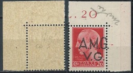 1945-47 TRIESTE AMG VG LUOGOTENENZA 20 CENT FILIGRANA LETTERA  MNH ** - FL01-3 - Mint/hinged