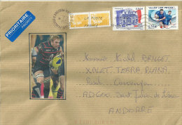 Belle Lettre Affranchie Timbre Rugby, Adressée En Andorre, Avec Timbre à Date Arrivée Andorre Au Recto Enveloppe - Rugby