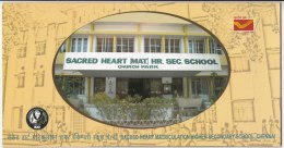 Presentation Pack, Sacred Heart School. FDC + Broucher, Block Of 4, India 2009 - Brieven En Documenten