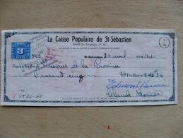 2 Scans, Bank Check Cheque From Canada 1951 St.Sebastien - Zonder Classificatie