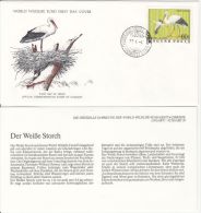 BIRDS, WHITE STORK, WWF- WORLD WILDLIFE FUND, COVER FDC WITH ANIMAL DESCRIPTION SHEET, 1977, HUNGARY - Ooievaars