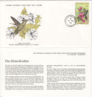 BIRDS, CRESTED HUMMINGBIRDS, WWF- WORLD WILDLIFE FUND, COVER FDC WITH ANIMAL DESCRIPTION SHEET, 1976, ST VINCENT - Colibríes