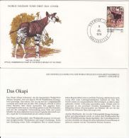 OKAPI, FOREST GIRAFFE, WWF- WORLD WILDLIFE FUND, COVER FDC WITH ANIMAL DESCRIPTION SHEET, 1978, CONGO - Jirafas