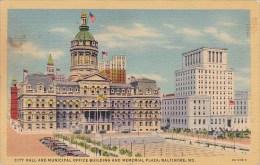 City Hall And Municipal Office Building And Memorial Plaza Baltimore Maryland 1939 - Baltimore