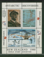 NEW ZEALAND 1990 ANTACTIC DISCOVERIES PHILEXFRANCE WORLD STAMP EXPO CINDERELLA SHEETLET CHARCOT MAP PENGUINS SHIP P - Antarctic Expeditions