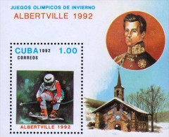 G)1992 CARIBE, SNOW SKIING-SKIER JUMPING-CHURCH-MOUNTAIN, ALBERTVILLE 1992, WINTER OLYMPICS, S/S, MNH - Unused Stamps