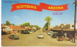 Scottsdale Arizona, Jaguar Sports Car Auto, Street Scene, C1950s Vintage Postcard - Scottsdale