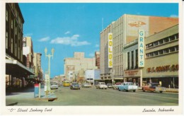 Lincoln Nebraska, 'O' Street, Taxi Auto Stores Street Scene C1950 Vintage Postcard - Lincoln
