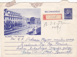 BUSS, BUCHAREST- UNIVERSITY SQUARE, REGISTERED COVER STATIONERY, ENTIER POSTAL, 1965, ROMANIA - Bus