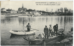 CPA CHATEAUNEUF SUR SARTHE - UNE VUE SUR LA SARTHE ET LA PECHE A L'ALOSE - Chateauneuf Sur Sarthe