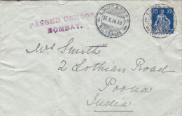 Suisse - Lettre De 1914 - Oblitération Lausanne -  Expédié Vers L' Inde - Avec Censure De Bombay - Covers & Documents