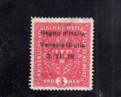 VENEZIA GIULIA 1918 SOPRASTAMPATO AUSTRIA OVERPRINTED K 3 CORONE KROWN MH FIRMATO SIGNED - Venezia Giulia