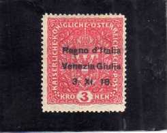 VENEZIA GIULIA 1918 SOPRASTAMPATO AUSTRIA OVERPRINTED K 3 CORONE KROWN MH FIRMATO SIGNED - Vénétie Julienne