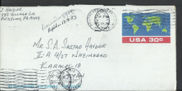 USA 1982 USPS Aerogramme 30c, World Map, Satellite, Communilcation Airmail To Pakistan - 1981-00