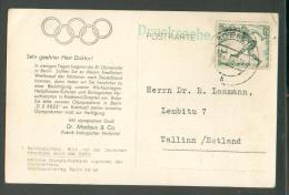 BERLIN STADIUM , SPECIAL POSTCARD BIOLOGY , SOCCER  FOOTBALL  STAMP 6+4 PF   ,OLD POSTCARD TO ESTONIA  1936 ,O - Estate 1936: Berlino