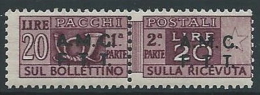 1947-48 TRIESTE A PACCHI POSTALI 20 LIRE MNH ** - ED065-6 - Colis Postaux/concession