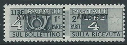 1949-53 TRIESTE A PACCHI POSTALI 4 LIRE MNH ** - ED073-5 - Pacchi Postali/in Concessione