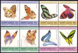 S. Lucia 1985, Butterflies, 8val. - St.Lucia (1979-...)