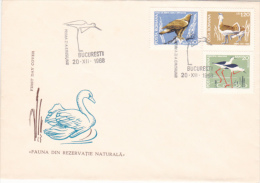 BIRDS, SWAN, EAGLE, BUSTARD, STILT, COVER FDC, 1968, ROMANIA - Zwanen