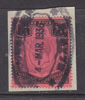 NYASALAND GEORGE V, 1913,  &pound;1, 1936 Fiscal Use On Fragment - Nyassaland (1907-1953)