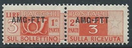 1949-53 TRIESTE A PACCHI POSTALI 3 LIRE MNH ** - ED098 - Pacchi Postali/in Concessione