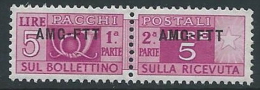 1949-53 TRIESTE A PACCHI POSTALI 5 LIRE MNH ** - ED102-8 - Colis Postaux/concession