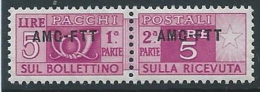 1949-53 TRIESTE A PACCHI POSTALI 5 LIRE MNH ** - ED104-4 - Pacchi Postali/in Concessione