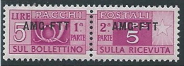 1949-53 TRIESTE A PACCHI POSTALI 5 LIRE MNH ** - ED106-4 - Postpaketen/concessie