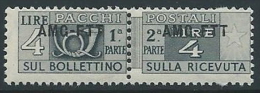 1949-53 TRIESTE A PACCHI POSTALI 4 LIRE MNH ** - ED107-8 - Pacchi Postali/in Concessione